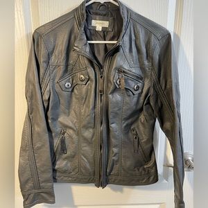 Moto Faux Leather Jacket - Gray, Size Small